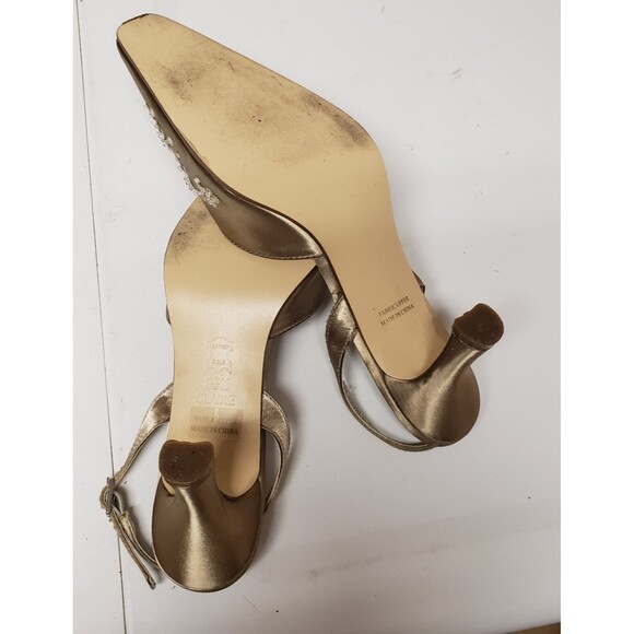 Michelangelo Champagne Satin Slingback Pointed Toe Kitten Heel Shoes Size 8.5 PO - Picture 8 of 14
